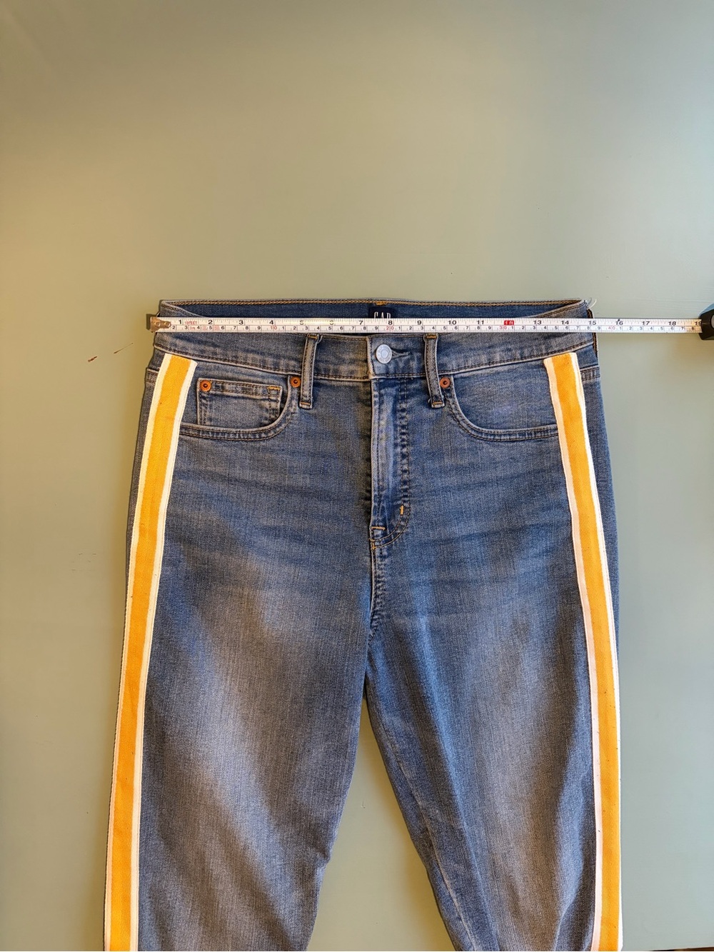 GAP Blue Ankle Jeans with Yellow Side Stripe - Picture 8 of 10